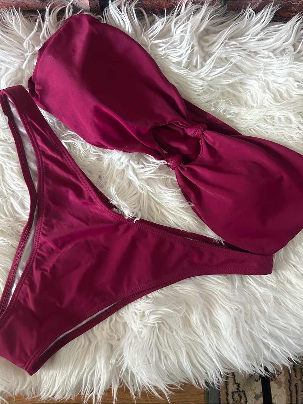 SHEIN Berry Knot-Front Bandeau Bikini Set